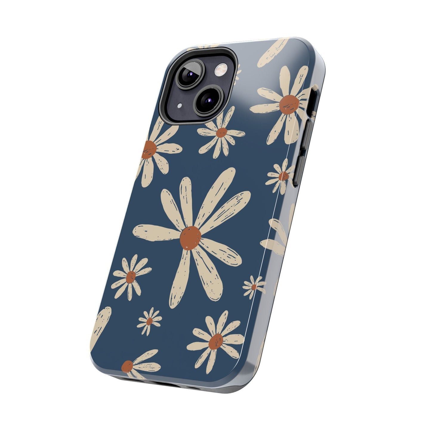 Vintage Daisies iPhone Case – Navy Blue Floral Design, Scratch - Resistant with Shock - Absorbing Bumper - BOGO Cases