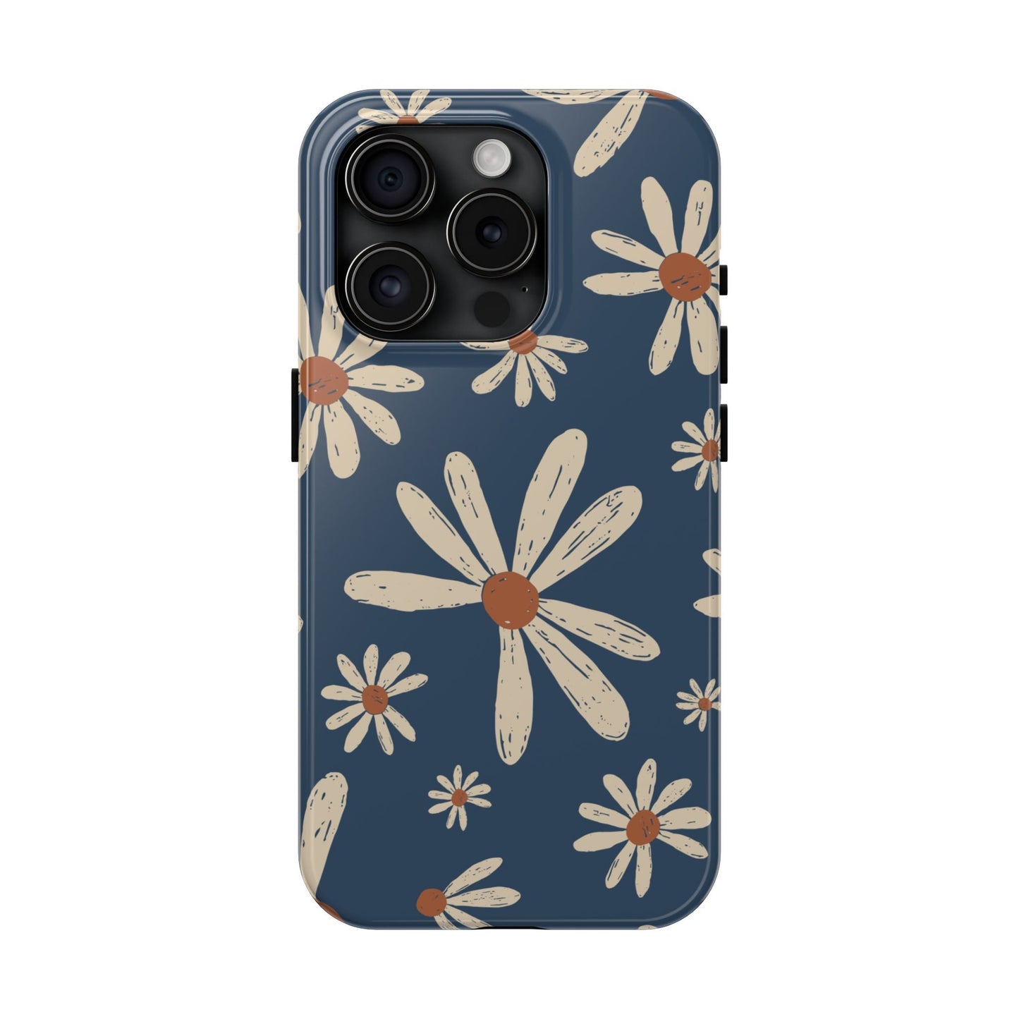 Vintage Daisies iPhone Case – Navy Blue Floral Design, Scratch - Resistant with Shock - Absorbing Bumper - BOGO Cases