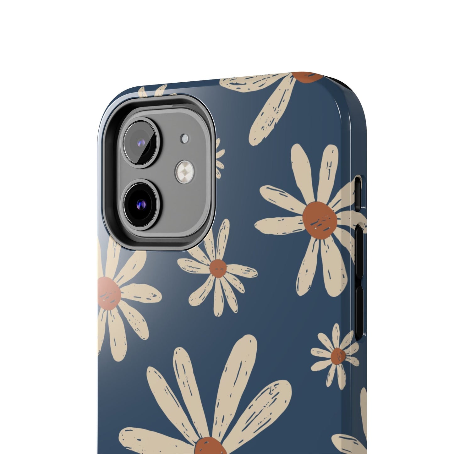 Vintage Daisies iPhone Case – Navy Blue Floral Design, Scratch - Resistant with Shock - Absorbing Bumper - BOGO Cases