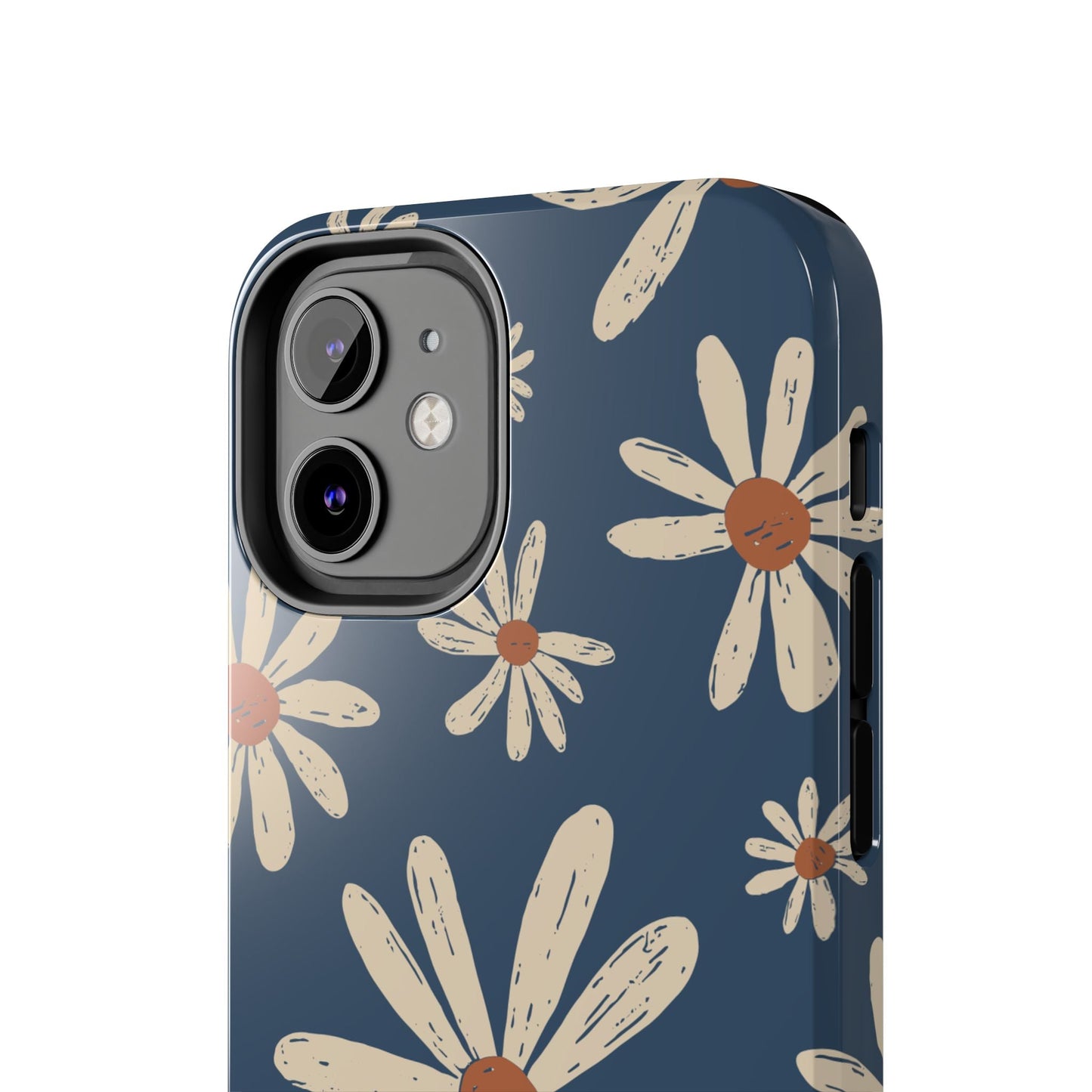 Vintage Daisies iPhone Case – Navy Blue Floral Design, Scratch - Resistant with Shock - Absorbing Bumper - BOGO Cases