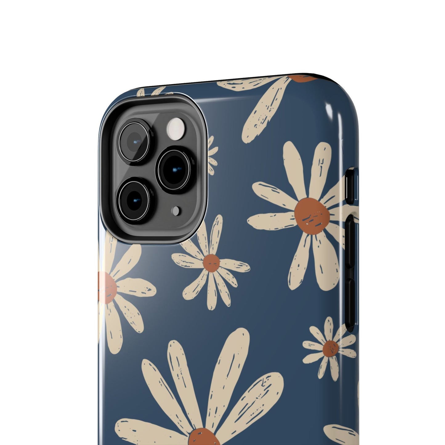 Vintage Daisies iPhone Case – Navy Blue Floral Design, Scratch - Resistant with Shock - Absorbing Bumper - BOGO Cases