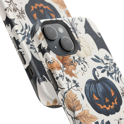 Vintage Halloween MagSafe iPhone Case – Dark Jack - o' - Lanterns, Bats, and Autumn Leaves Design - BOGO Cases