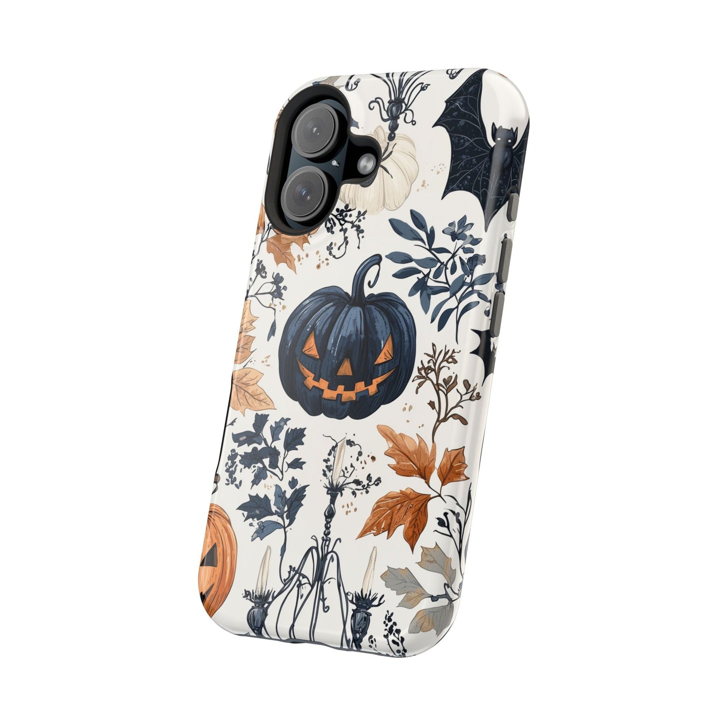 Vintage Halloween MagSafe iPhone Case – Dark Jack - o' - Lanterns, Bats, and Autumn Leaves Design - BOGO Cases