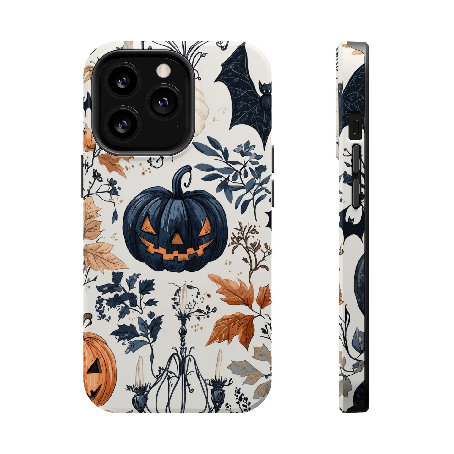 Vintage Halloween MagSafe iPhone Case – Dark Jack - o' - Lanterns, Bats, and Autumn Leaves Design - BOGO Cases