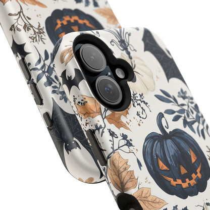 Vintage Halloween MagSafe iPhone Case – Dark Jack - o' - Lanterns, Bats, and Autumn Leaves Design - BOGO Cases