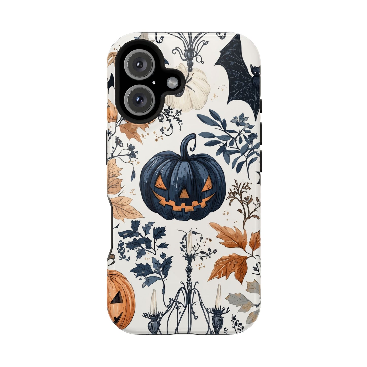 Vintage Halloween MagSafe iPhone Case – Dark Jack - o' - Lanterns, Bats, and Autumn Leaves Design - BOGO Cases