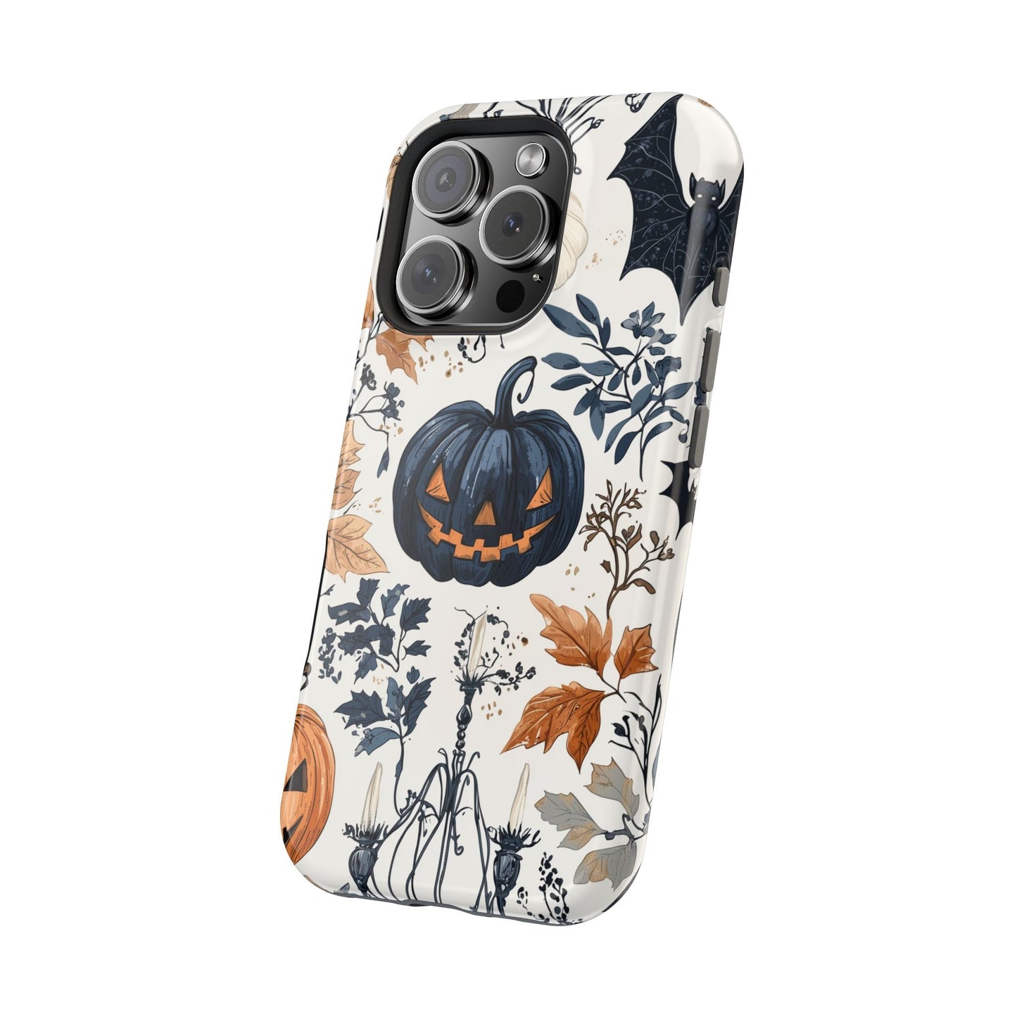 Vintage Halloween MagSafe iPhone Case – Dark Jack - o' - Lanterns, Bats, and Autumn Leaves Design - BOGO Cases