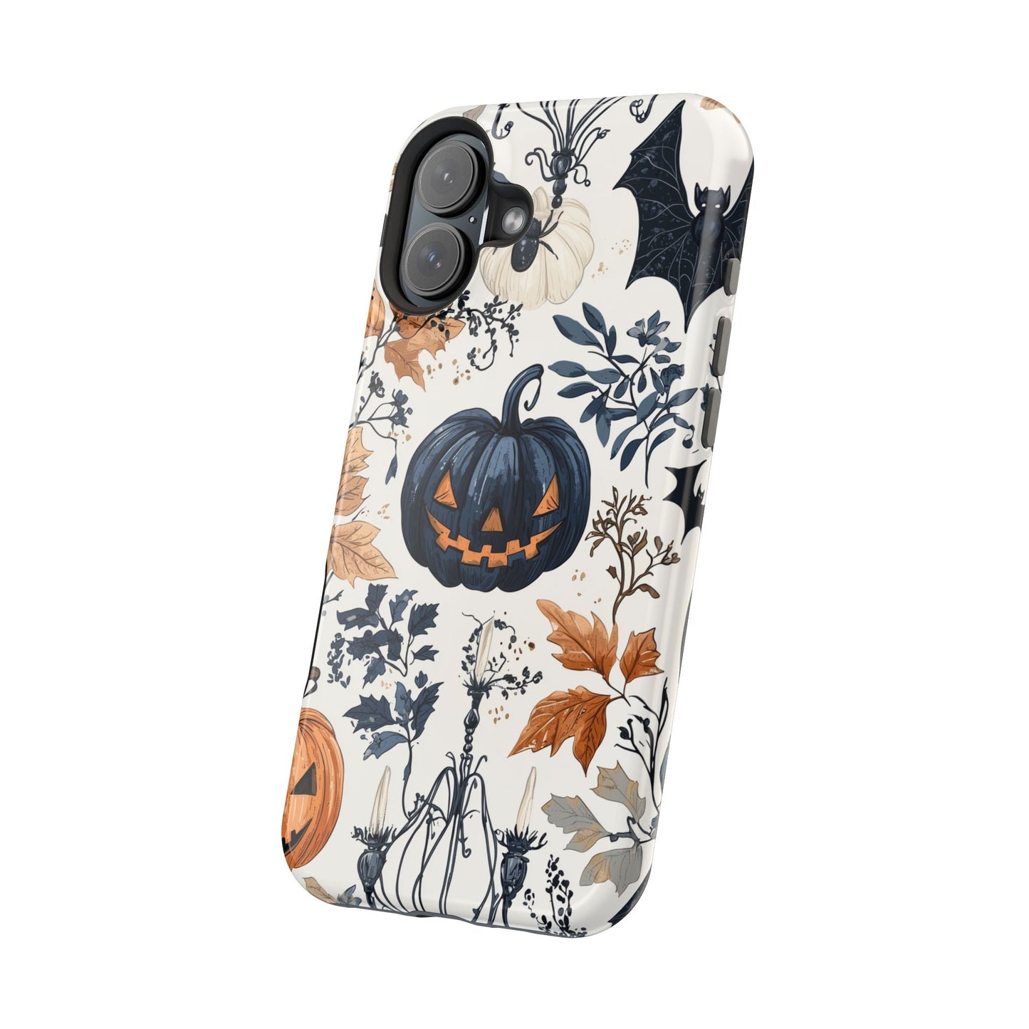 Vintage Halloween MagSafe iPhone Case – Dark Jack - o' - Lanterns, Bats, and Autumn Leaves Design - BOGO Cases