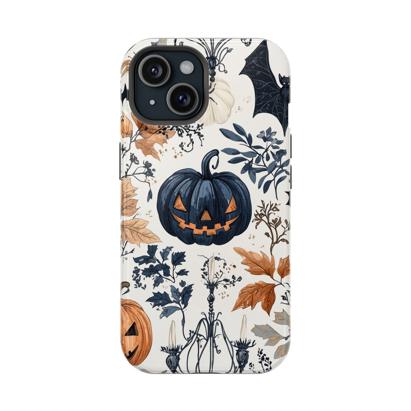 Vintage Halloween MagSafe iPhone Case – Dark Jack - o' - Lanterns, Bats, and Autumn Leaves Design - BOGO Cases