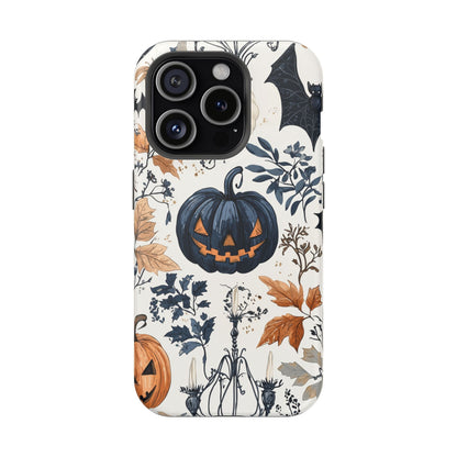 Vintage Halloween MagSafe iPhone Case – Dark Jack - o' - Lanterns, Bats, and Autumn Leaves Design - BOGO Cases