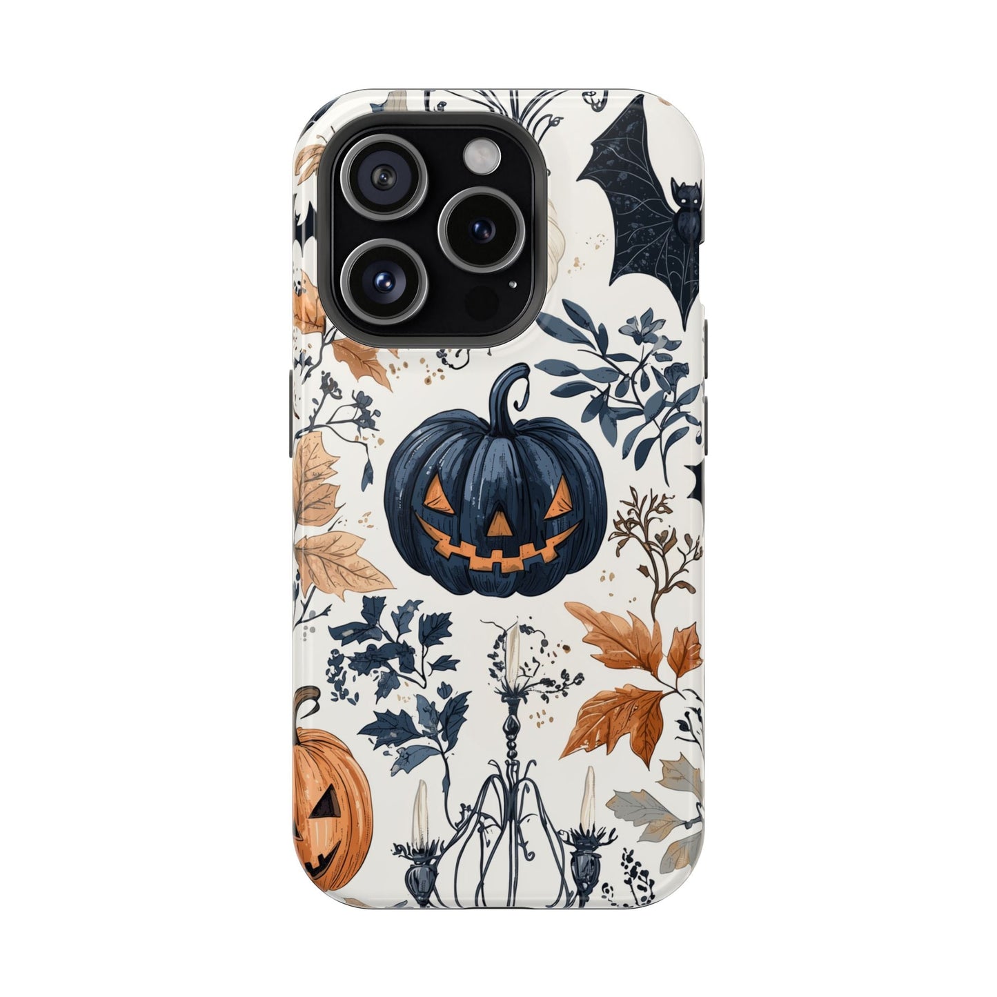 Vintage Halloween MagSafe iPhone Case – Dark Jack - o' - Lanterns, Bats, and Autumn Leaves Design - BOGO Cases