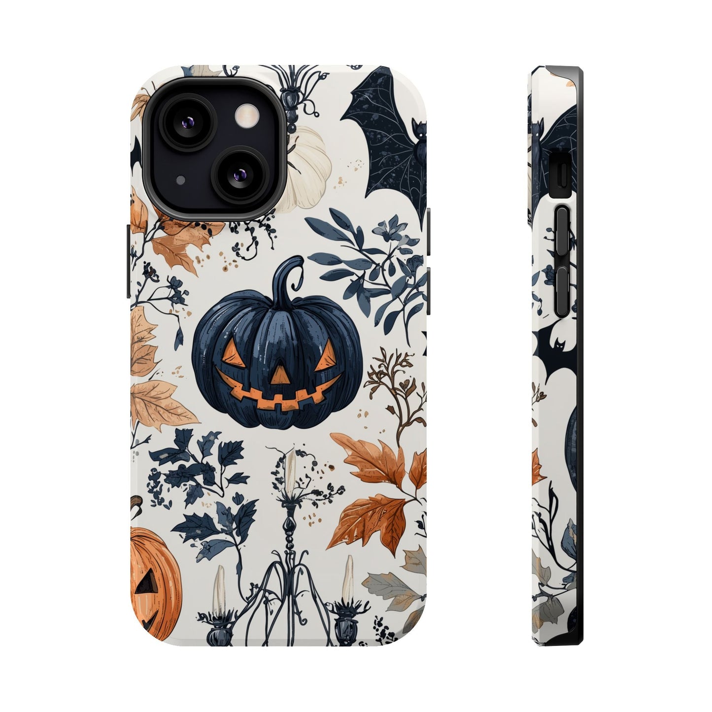 Vintage Halloween MagSafe iPhone Case – Dark Jack - o' - Lanterns, Bats, and Autumn Leaves Design - BOGO Cases