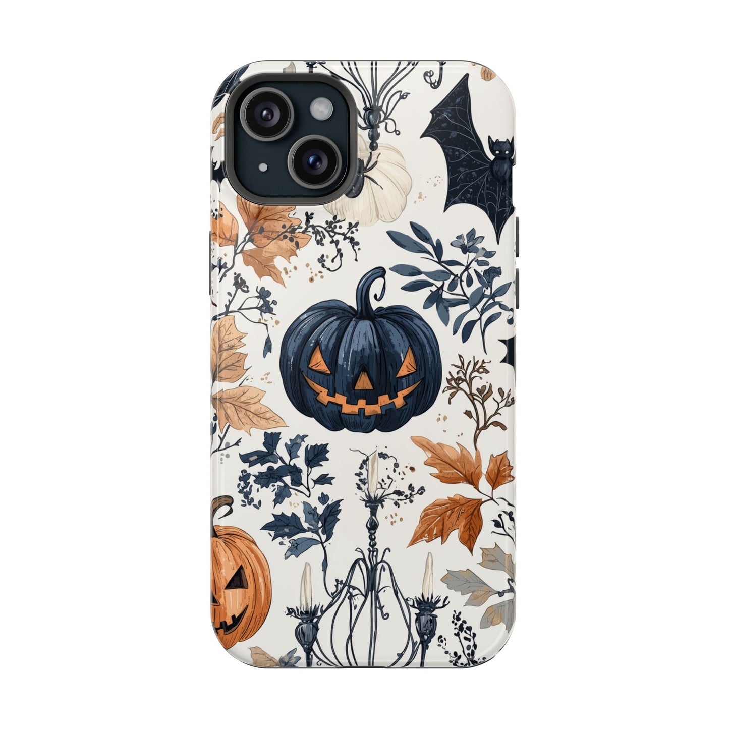 Vintage Halloween MagSafe iPhone Case – Dark Jack - o' - Lanterns, Bats, and Autumn Leaves Design - BOGO Cases