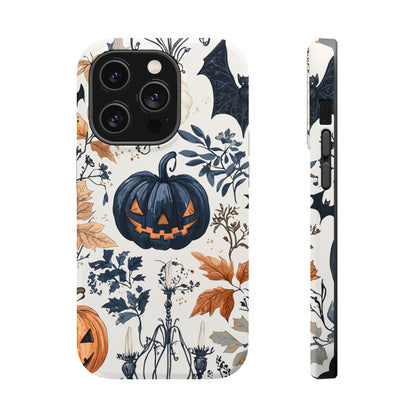 Vintage Halloween MagSafe iPhone Case – Dark Jack - o' - Lanterns, Bats, and Autumn Leaves Design - BOGO Cases