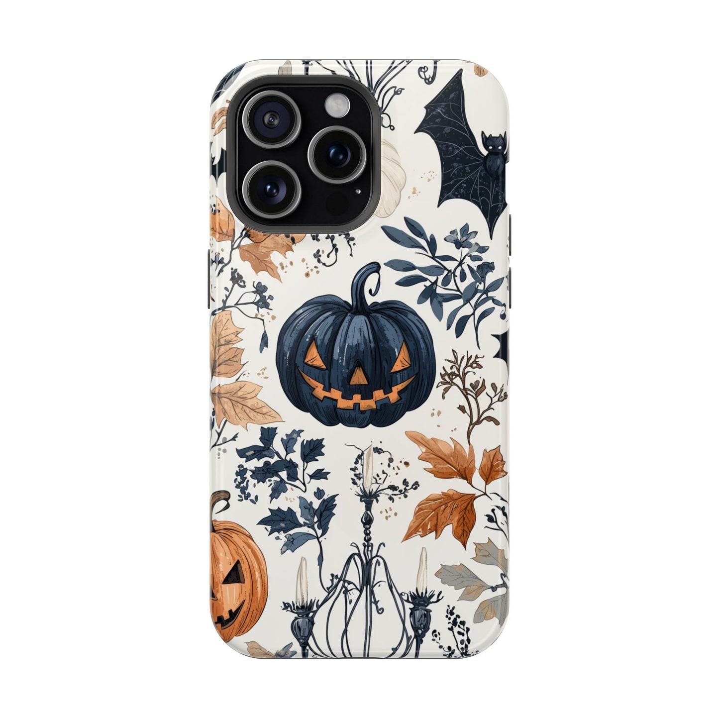 Vintage Halloween MagSafe iPhone Case – Dark Jack - o' - Lanterns, Bats, and Autumn Leaves Design - BOGO Cases