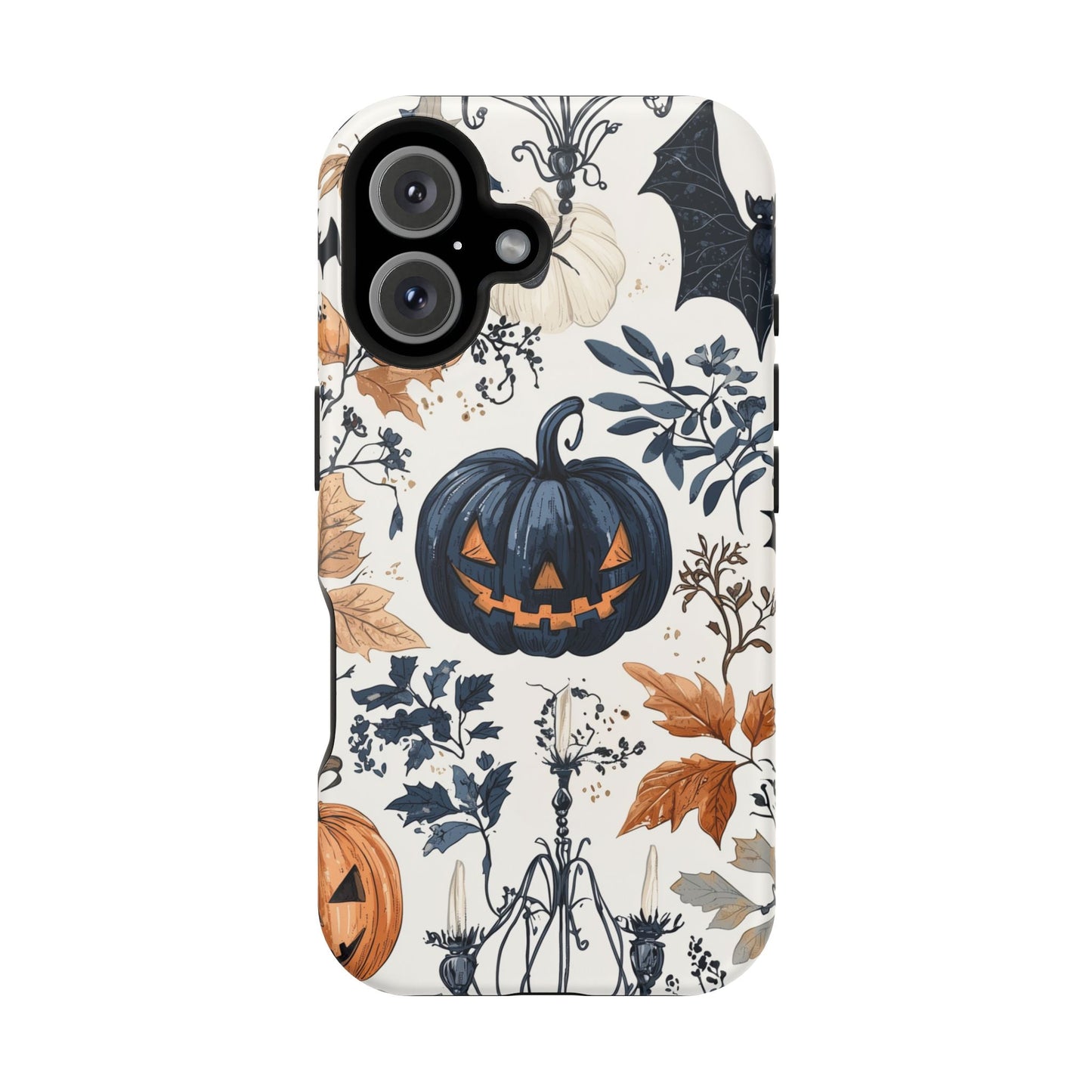 Vintage Halloween MagSafe iPhone Case – Dark Jack - o' - Lanterns, Bats, and Autumn Leaves Design - BOGO Cases