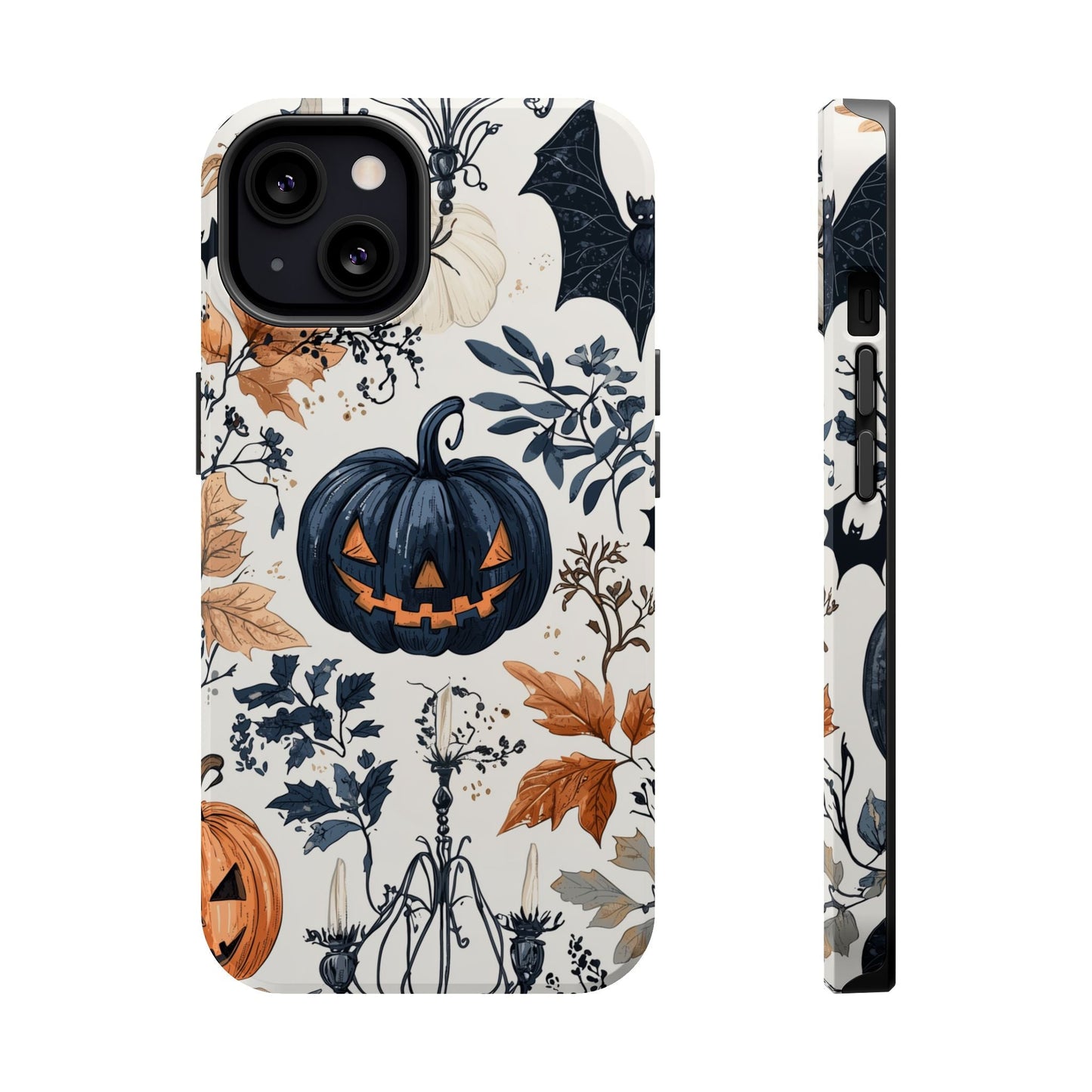 Vintage Halloween MagSafe iPhone Case – Dark Jack - o' - Lanterns, Bats, and Autumn Leaves Design - BOGO Cases