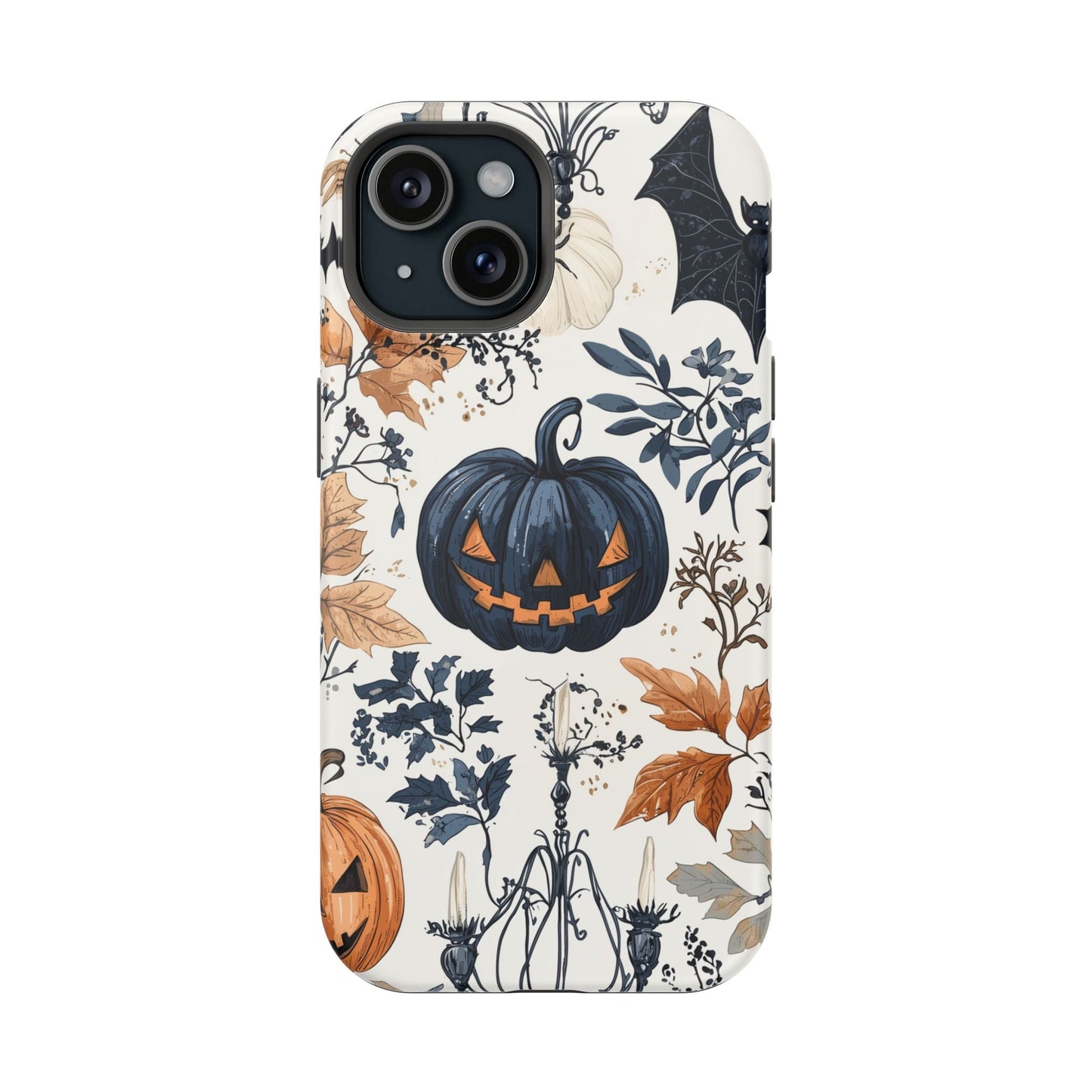 Vintage Halloween MagSafe iPhone Case – Dark Jack - o' - Lanterns, Bats, and Autumn Leaves Design - BOGO Cases