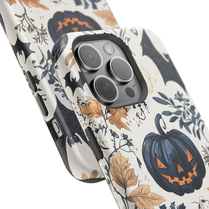 Vintage Halloween MagSafe iPhone Case – Dark Jack - o' - Lanterns, Bats, and Autumn Leaves Design - BOGO Cases