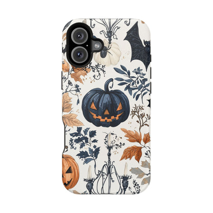 Vintage Halloween MagSafe iPhone Case – Dark Jack - o' - Lanterns, Bats, and Autumn Leaves Design - BOGO Cases