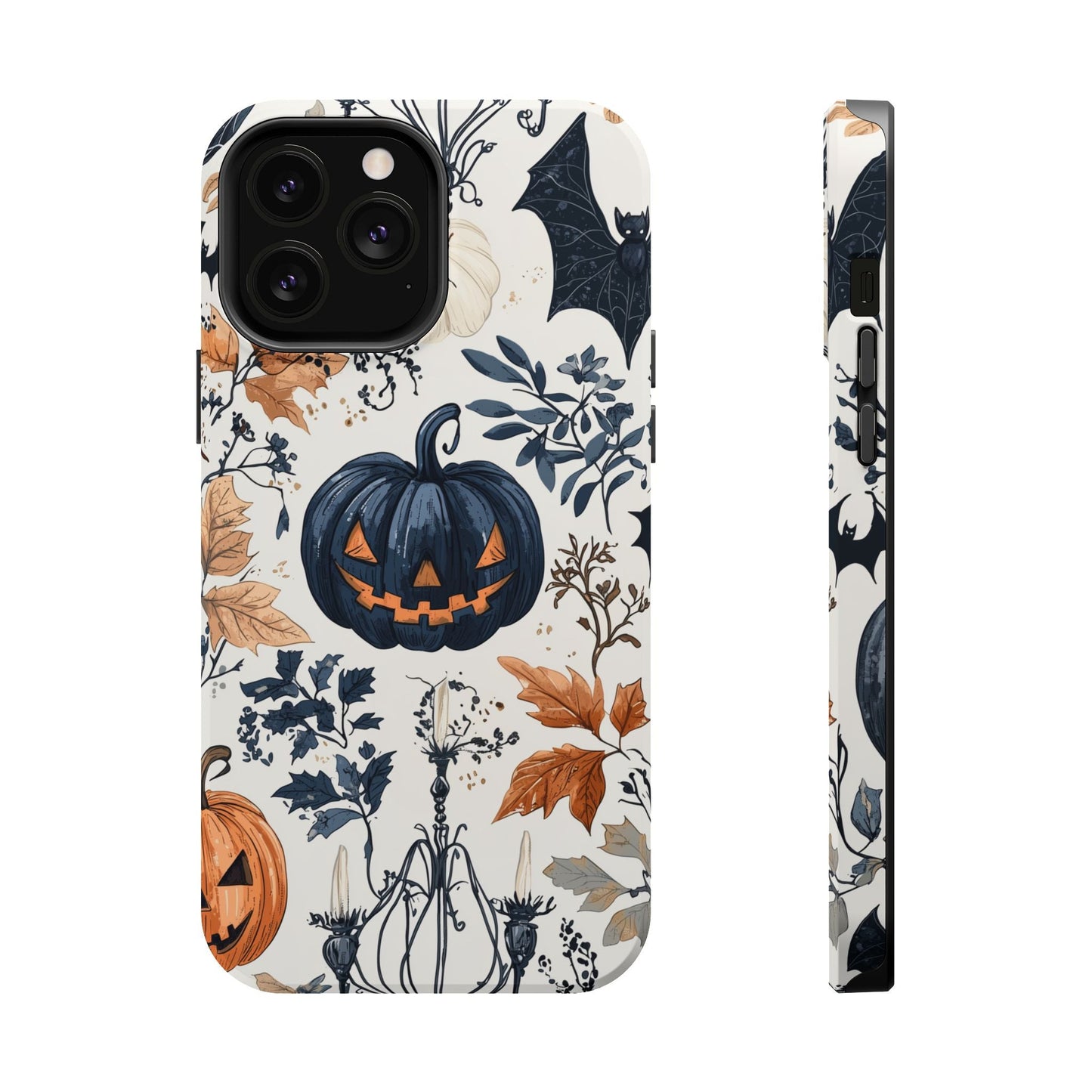 Vintage Halloween MagSafe iPhone Case – Dark Jack - o' - Lanterns, Bats, and Autumn Leaves Design - BOGO Cases