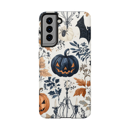 Vintage Halloween Samsung Galaxy Case – Dark Jack - o' - Lanterns, Bats, and Autumn Leaves Design - BOGO Cases