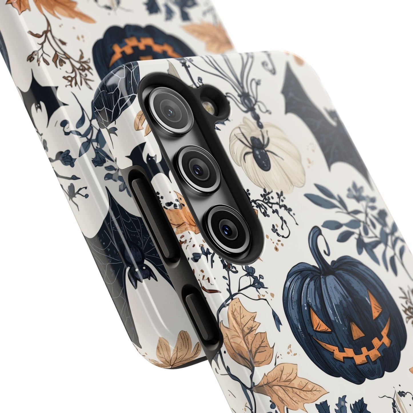 Vintage Halloween Samsung Galaxy Case – Dark Jack - o' - Lanterns, Bats, and Autumn Leaves Design - BOGO Cases