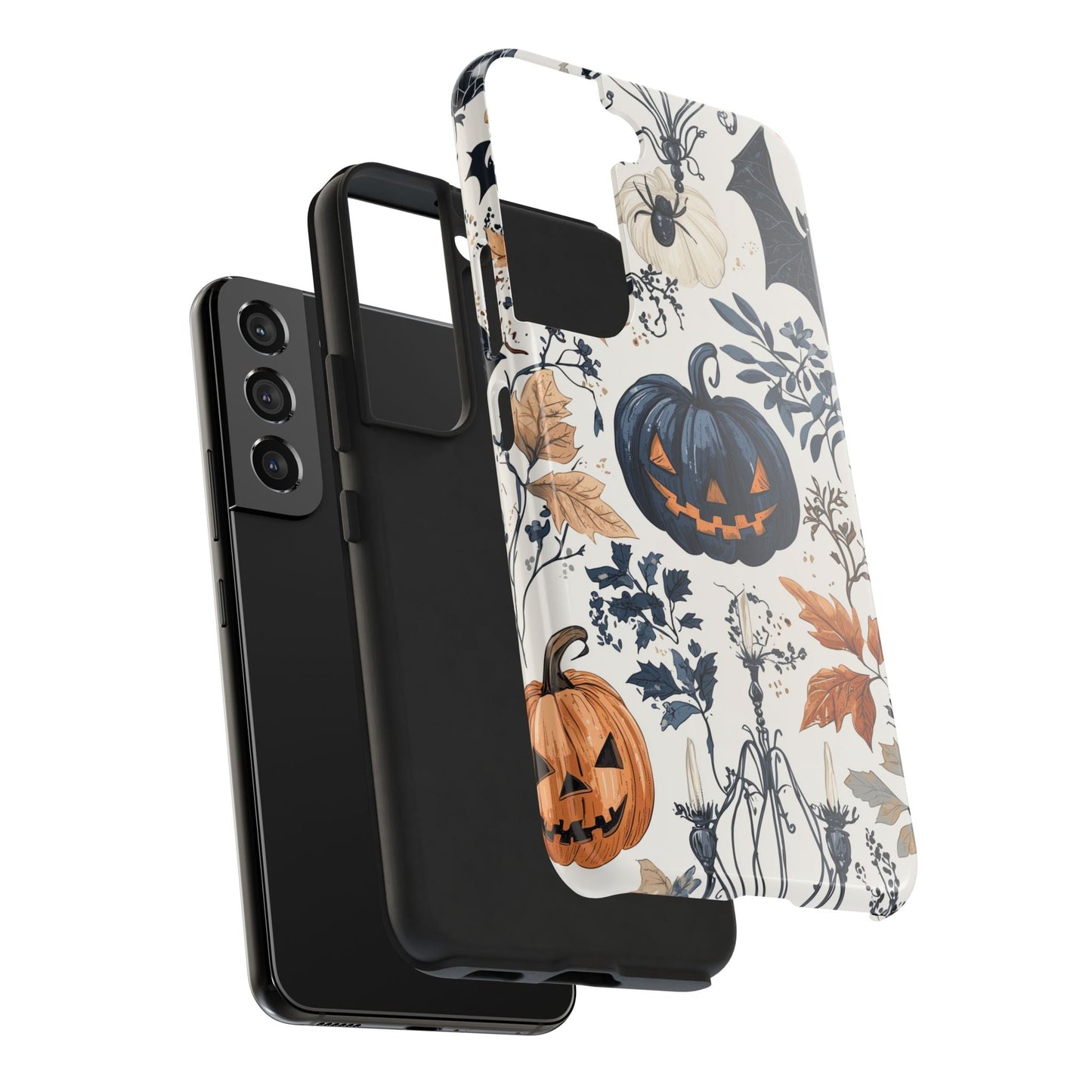 Vintage Halloween Samsung Galaxy Case – Dark Jack - o' - Lanterns, Bats, and Autumn Leaves Design - BOGO Cases