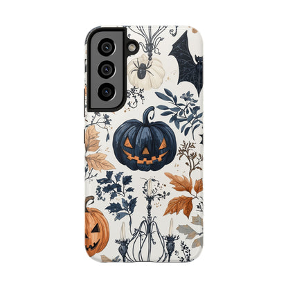 Vintage Halloween Samsung Galaxy Case – Dark Jack - o' - Lanterns, Bats, and Autumn Leaves Design - BOGO Cases