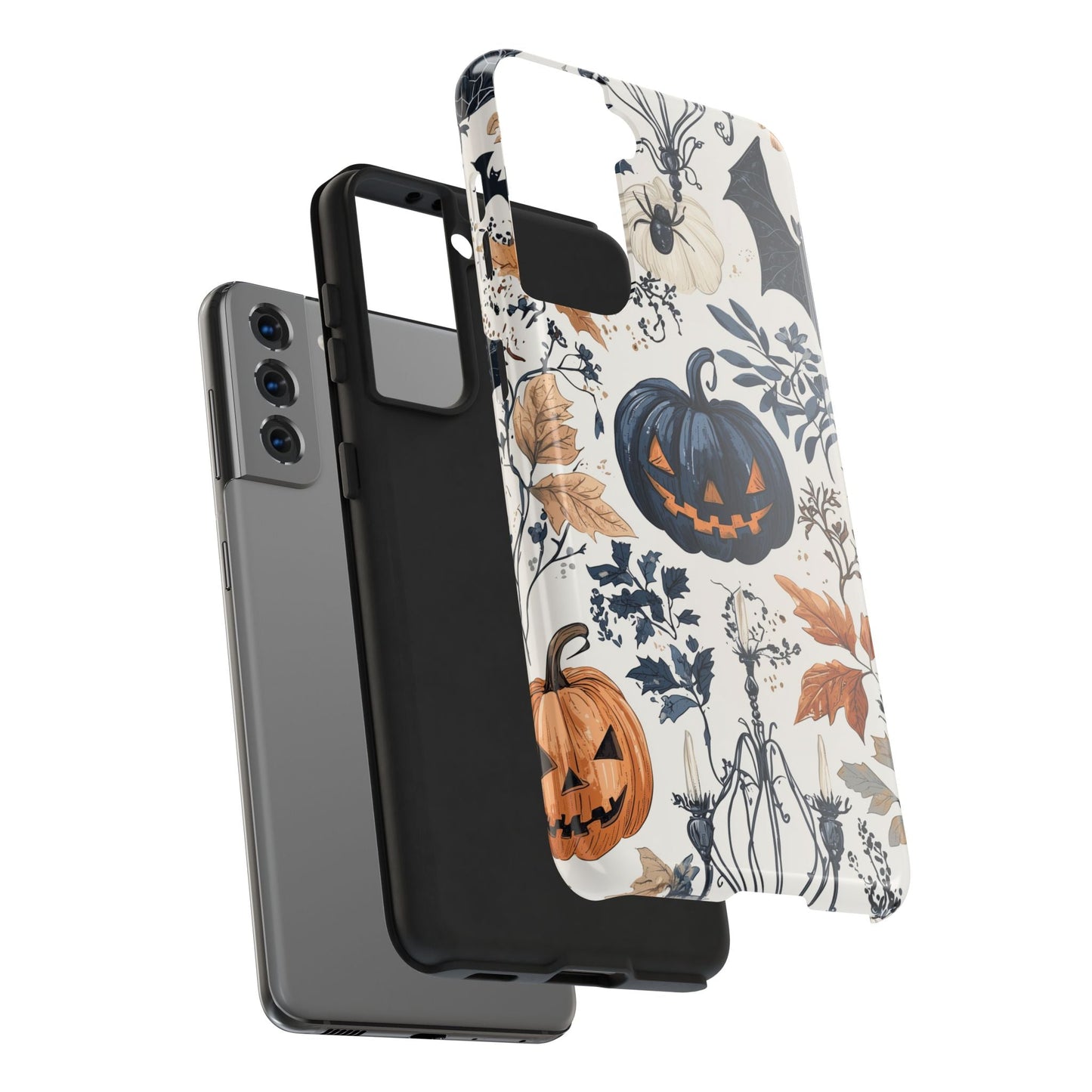 Vintage Halloween Samsung Galaxy Case – Dark Jack - o' - Lanterns, Bats, and Autumn Leaves Design - BOGO Cases