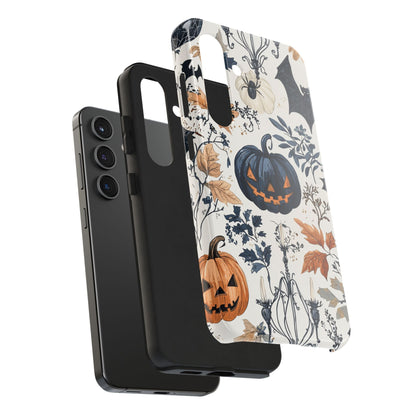 Vintage Halloween Samsung Galaxy Case – Dark Jack - o' - Lanterns, Bats, and Autumn Leaves Design - BOGO Cases