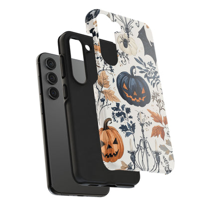 Vintage Halloween Samsung Galaxy Case – Dark Jack - o' - Lanterns, Bats, and Autumn Leaves Design - BOGO Cases