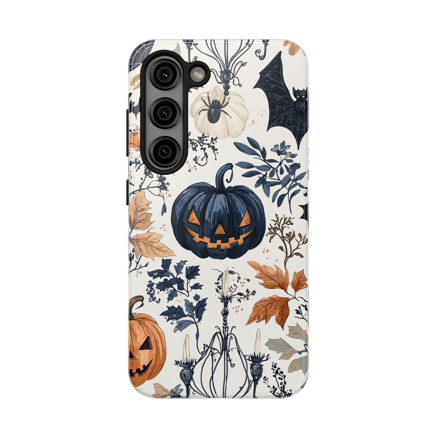 Vintage Halloween Samsung Galaxy Case – Dark Jack - o' - Lanterns, Bats, and Autumn Leaves Design - BOGO Cases