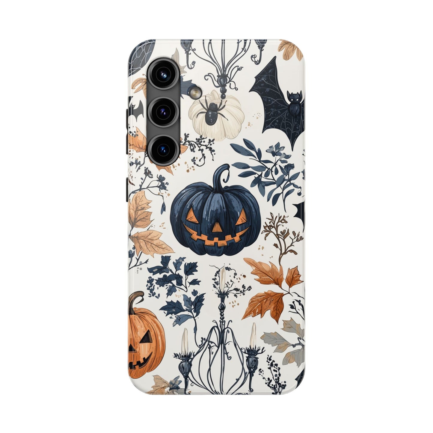 Vintage Halloween Samsung Galaxy Case – Dark Jack - o' - Lanterns, Bats, and Autumn Leaves Design - BOGO Cases