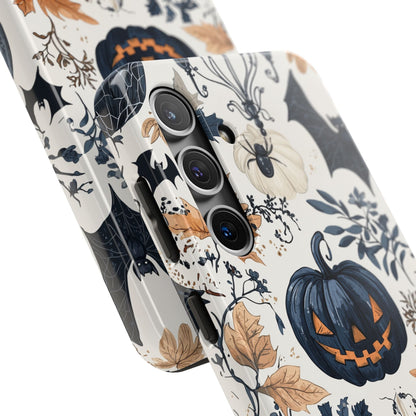 Vintage Halloween Samsung Galaxy Case – Dark Jack - o' - Lanterns, Bats, and Autumn Leaves Design - BOGO Cases