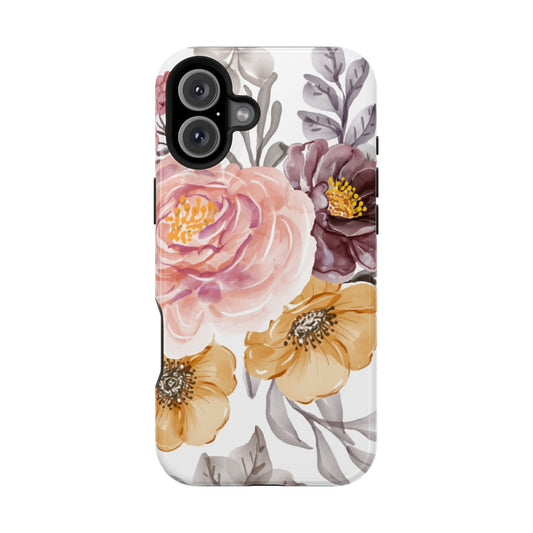 Vintage Watercolor Floral MagSafe iPhone Case – Soft Peach & Plum Blooms - BOGO Cases