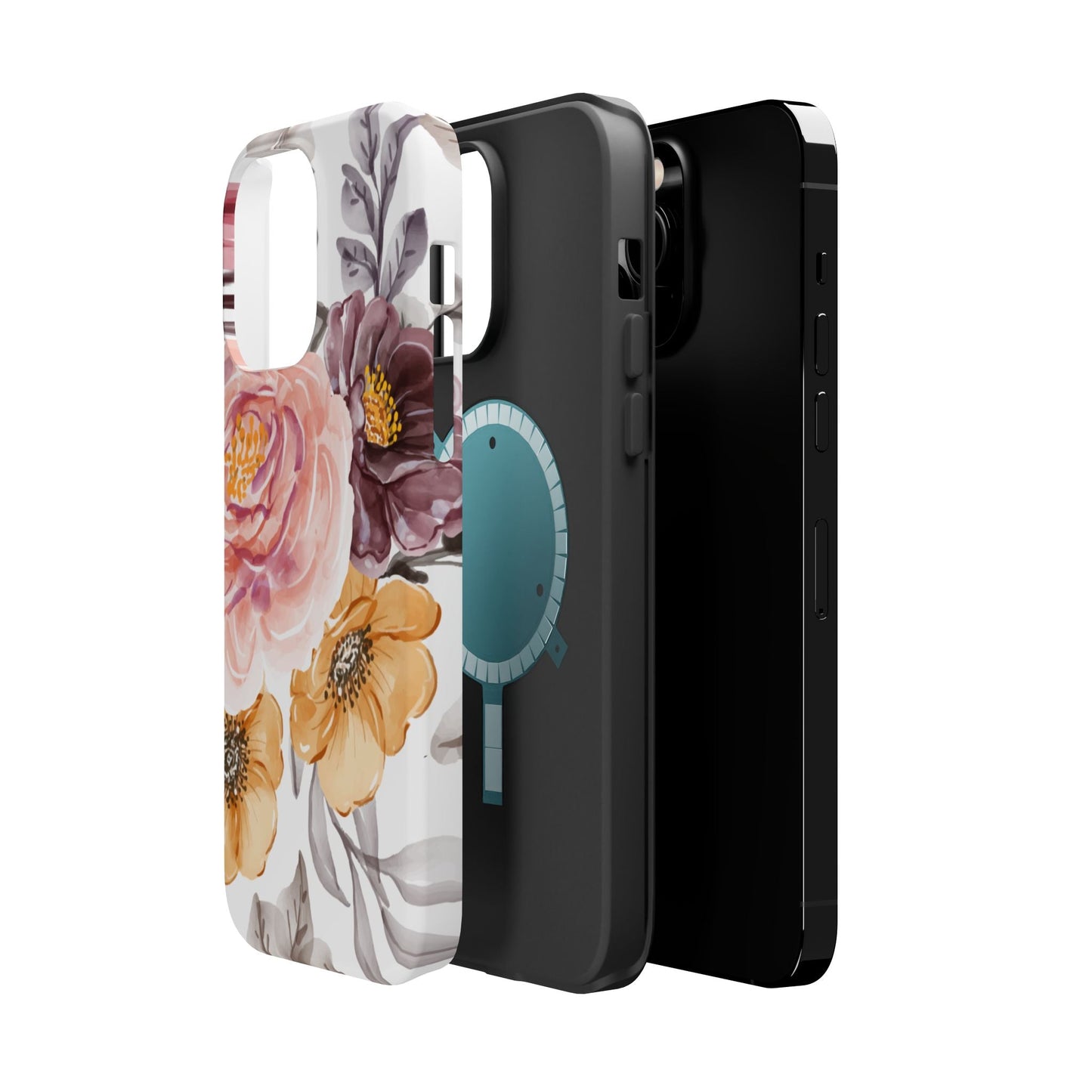 Vintage Watercolor Floral MagSafe iPhone Case – Soft Peach & Plum Blooms - BOGO Cases