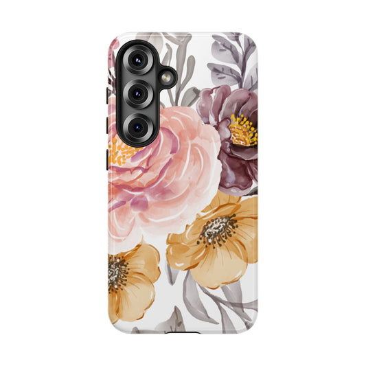 Vintage Watercolor Floral Samsung Galaxy Case – Peach, Gold & Plum Flowers - BOGO Cases