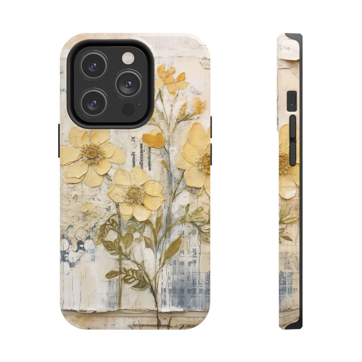 Vintage Yellow Floral Collage - iPhone Series Case, Protective & Stylish - BOGO Cases