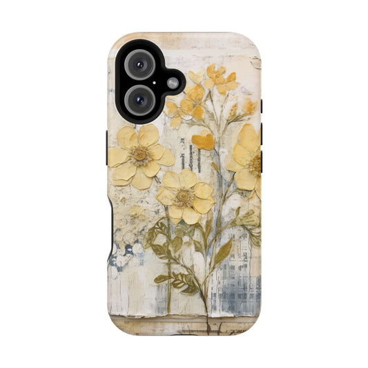 Vintage Yellow Floral Collage - MagSafe iPhone Case, Wireless Charging Compatible - BOGO Cases