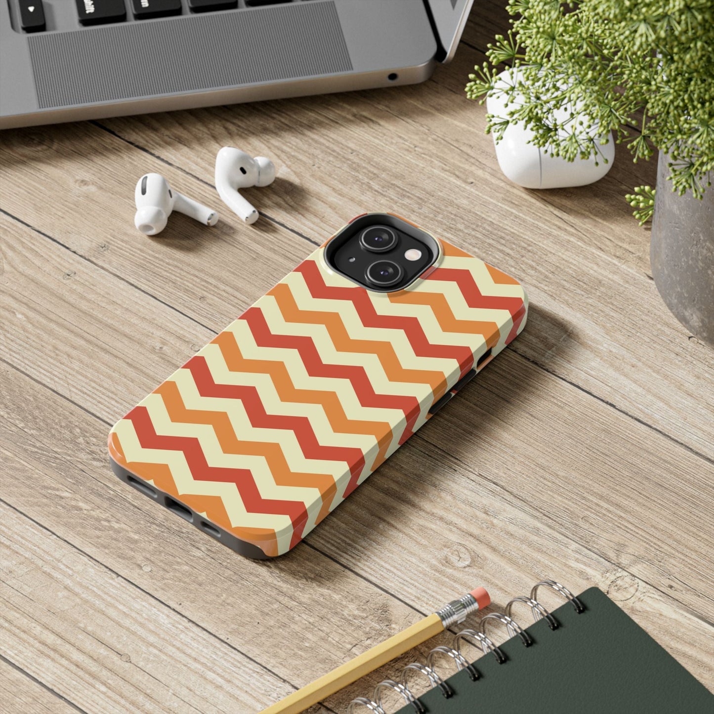 Warm Sunset Chevron – Orange, Red & Cream Geometric iPhone Case - BOGO Cases