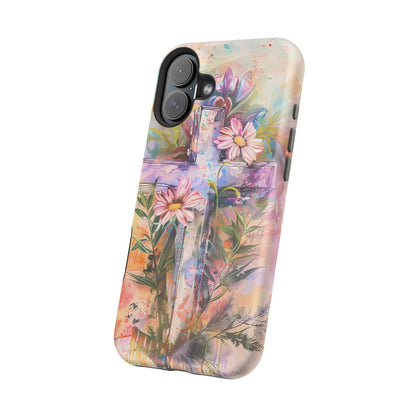 Watercolor Cross & Floral Art - MagSafe iPhone Case, Inspirational & Protective - BOGO Cases