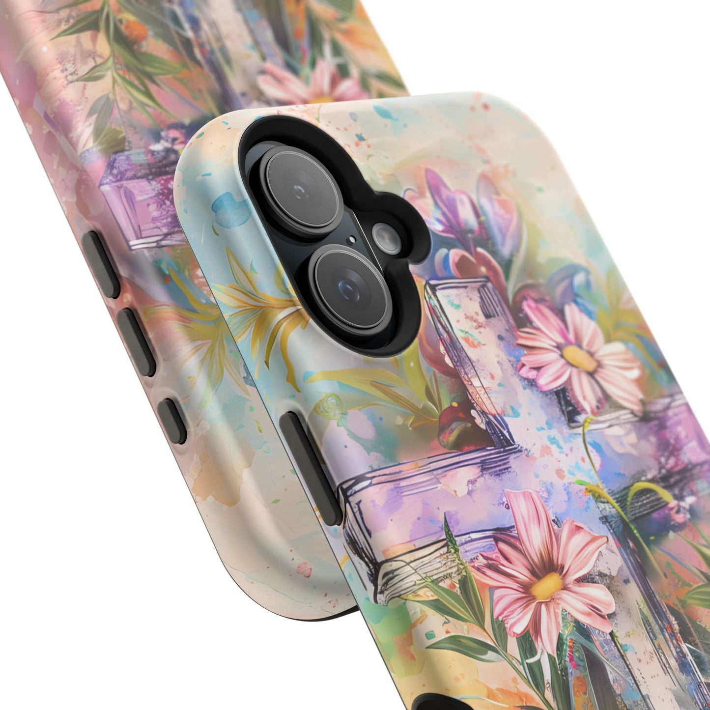Watercolor Cross & Floral Art - MagSafe iPhone Case, Inspirational & Protective - BOGO Cases