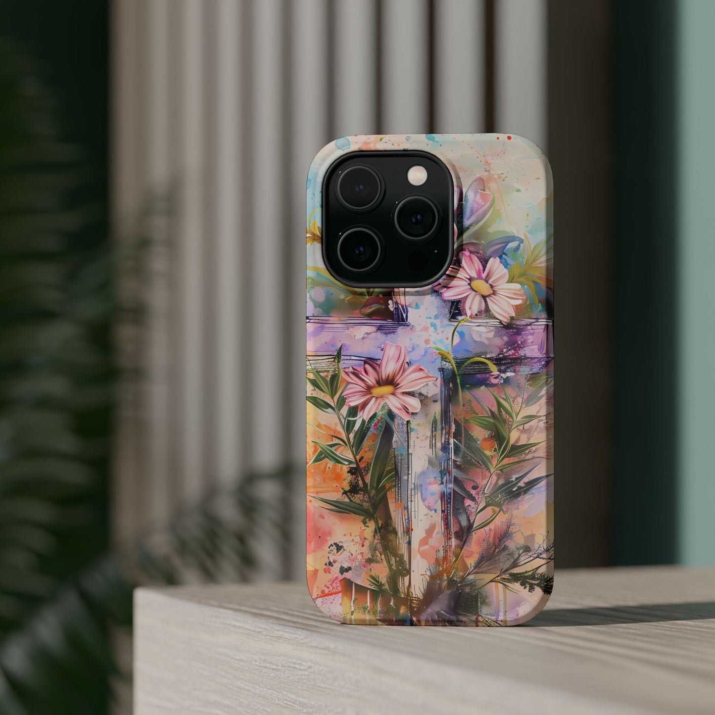 Watercolor Cross & Floral Art - MagSafe iPhone Case, Inspirational & Protective - BOGO Cases