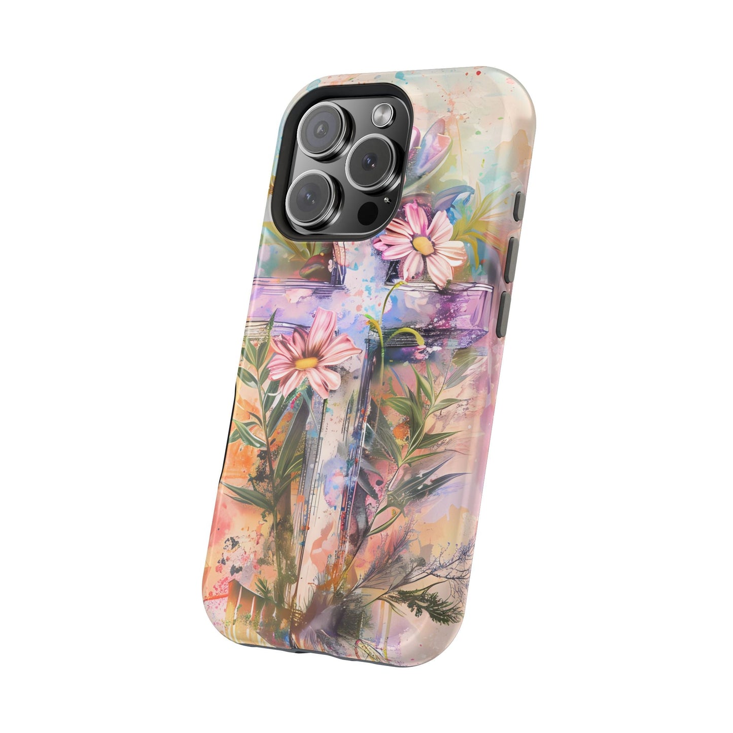 Watercolor Cross & Floral Art - MagSafe iPhone Case, Inspirational & Protective - BOGO Cases