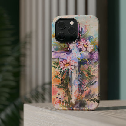 Watercolor Cross & Floral Art - MagSafe iPhone Case, Inspirational & Protective - BOGO Cases