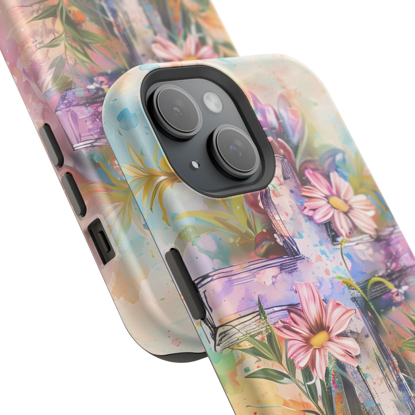 Watercolor Cross & Floral Art - MagSafe iPhone Case, Inspirational & Protective - BOGO Cases