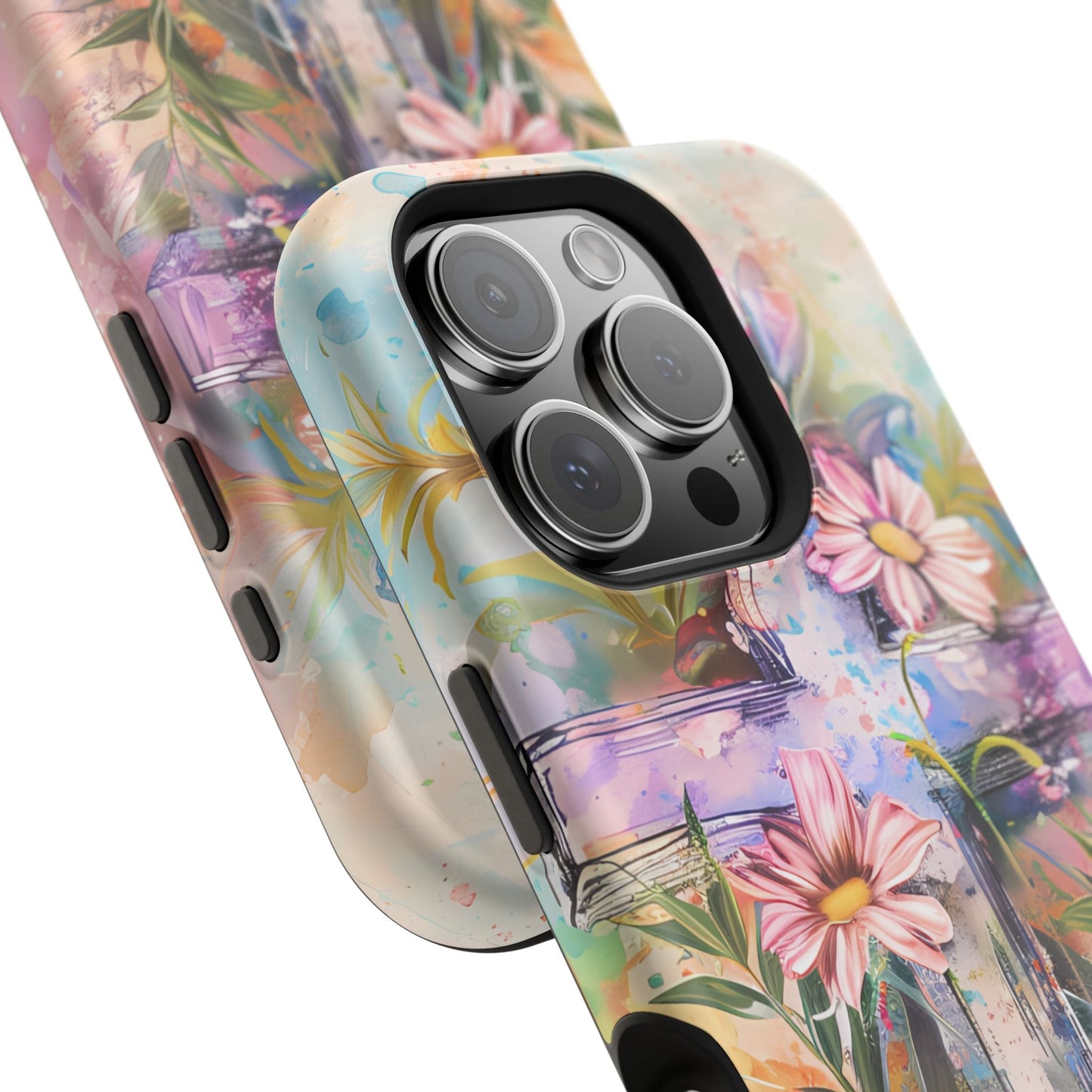 Watercolor Cross & Floral Art - MagSafe iPhone Case, Inspirational & Protective - BOGO Cases
