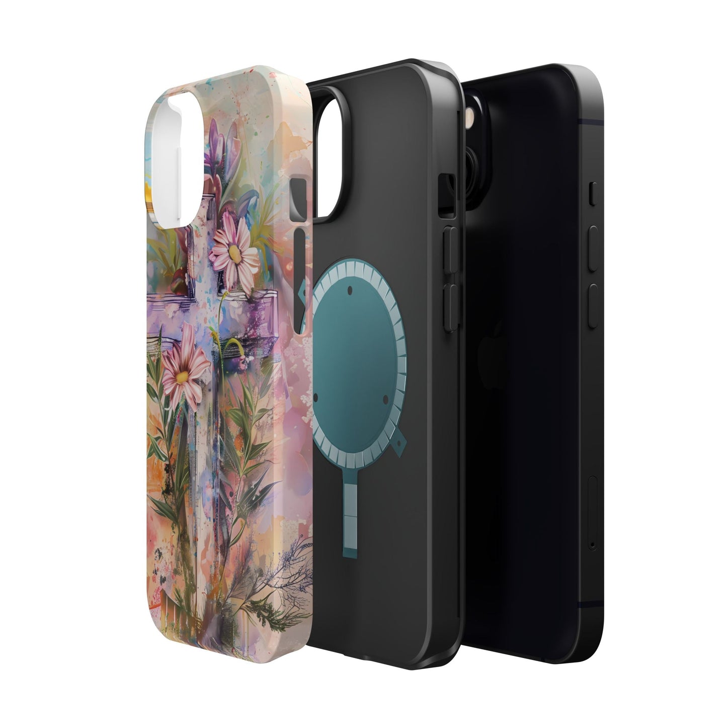 Watercolor Cross & Floral Art - MagSafe iPhone Case, Inspirational & Protective - BOGO Cases