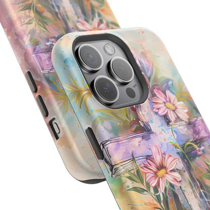 Watercolor Cross & Floral Art - MagSafe iPhone Case, Inspirational & Protective - BOGO Cases